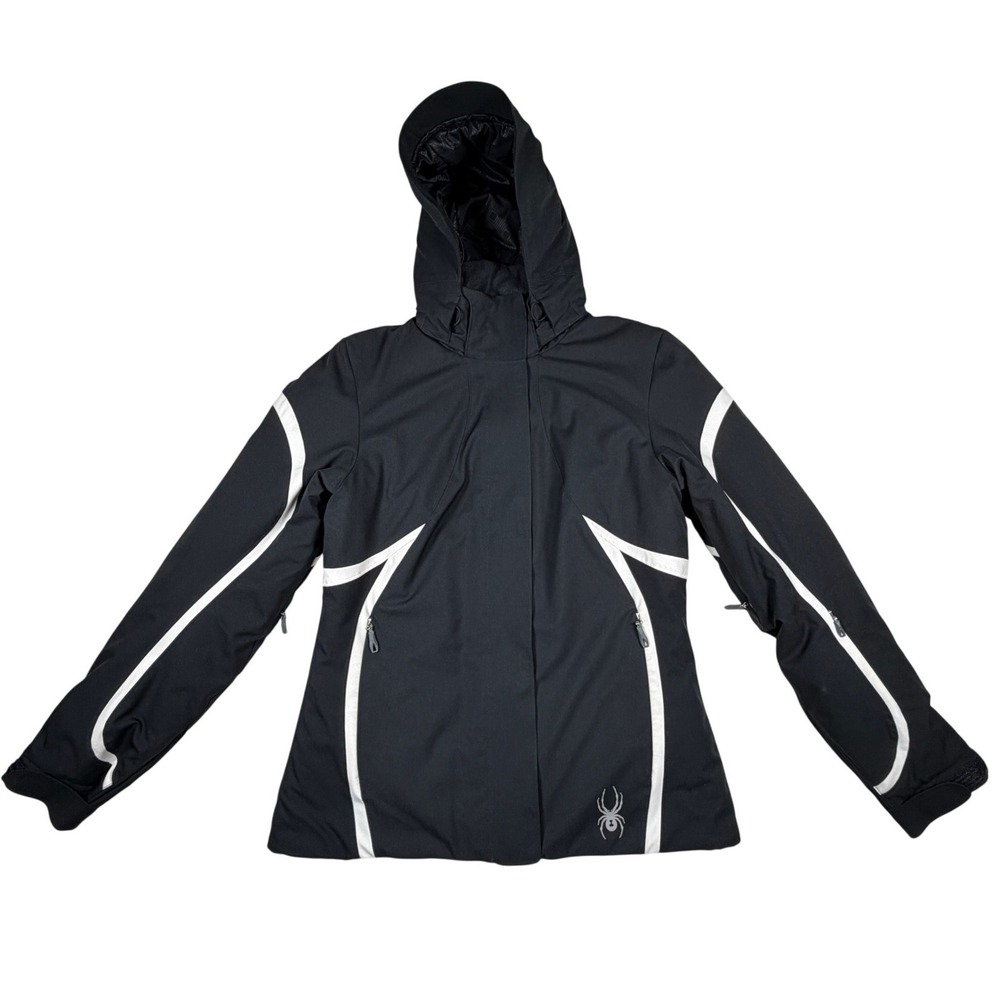 Spyder Womens Size 8 Ski Jacket Black White Contrast Piping Hooded Insulated